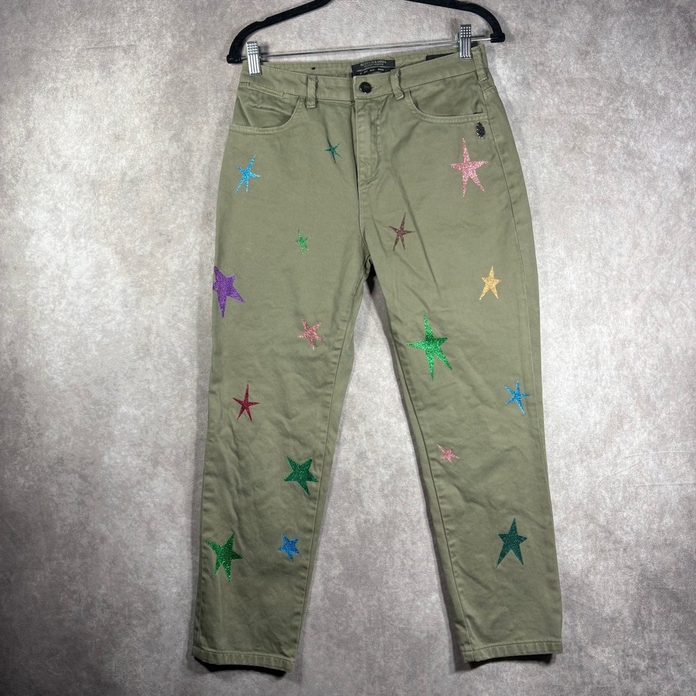 Scotch & Soda Johnny Boyfriend‎ Jeans Womens 27X32 Green Denim Glitter Stars
